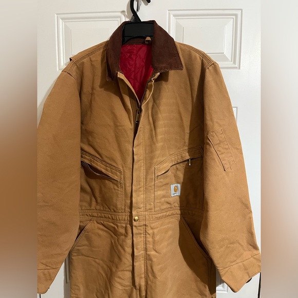 Carhartt Men’s 41x31 Duck Insulated Coveralls Brown Loose Fit Work Overalls Bib - Picture 2 of 14